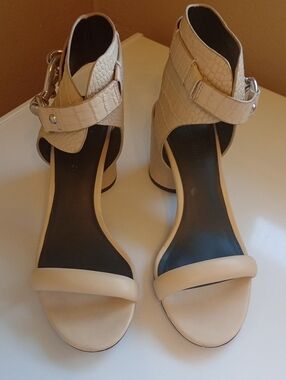 Rebecca Minkoff Crocodile Leather Block Heel Chunky Peeptoe Ankle Strap Size 8